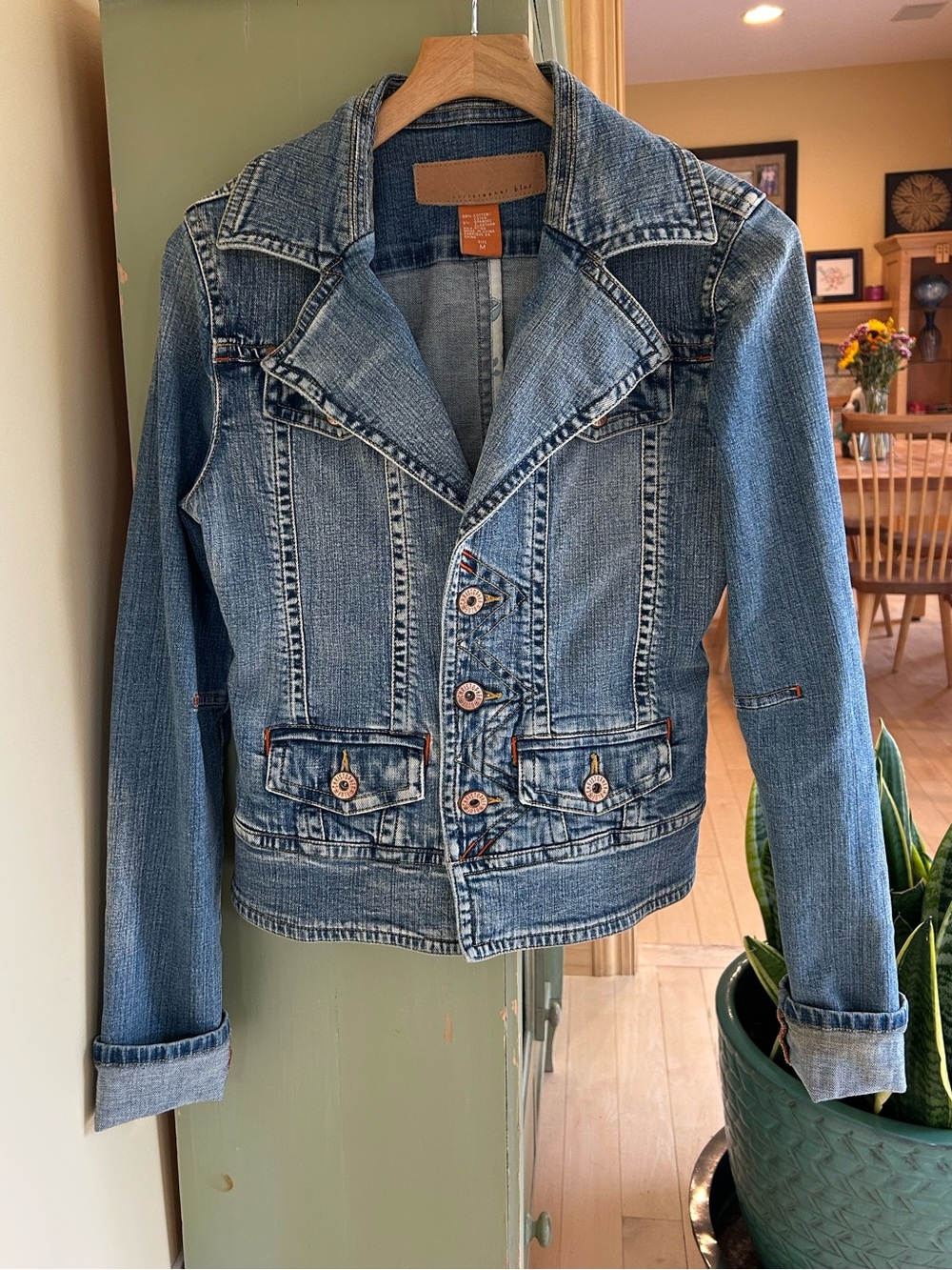Christopher Blue Women’s Fitted Denim Moto Jean Jacket Size Medium